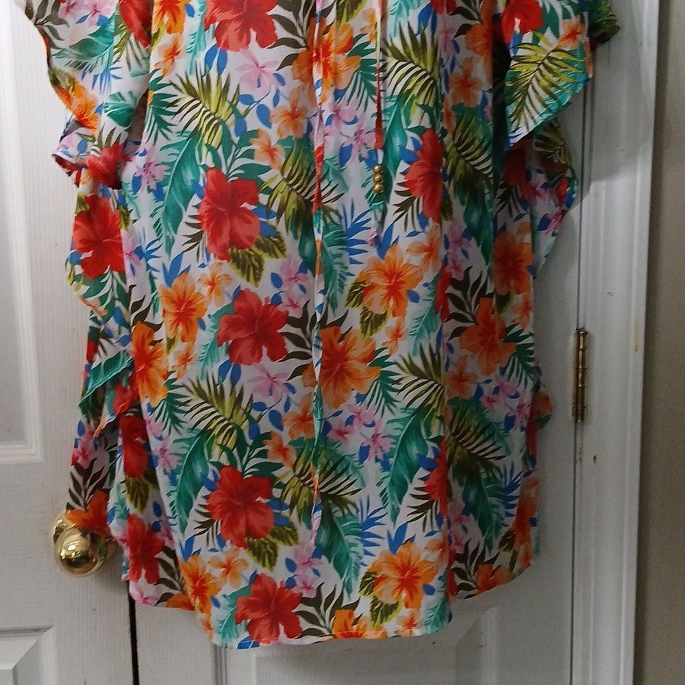 Time and Tru sheer tropical tunic beach coverup Sz L (12-14) NWOT - Picture 2 of 7